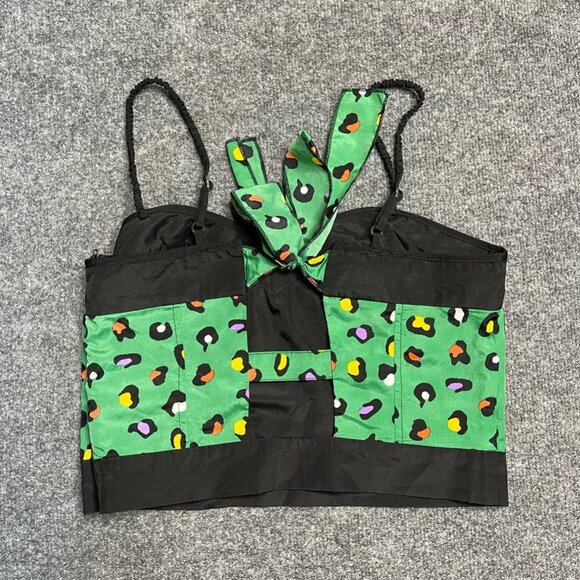 Sidecca Womens Crop Top Green Leopard Sleeveless Sweetheart Neck Artsy Retro M - Picture 3 of 6